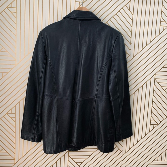Kenneth Cole Reaction Leather jacket zipper front long line silhouette collar L - Picture 8 of 11
